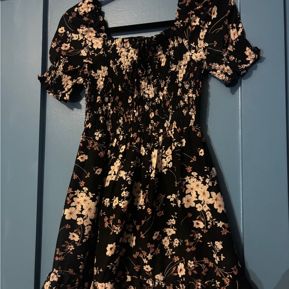 Floral Mini Dress - Black and Cream